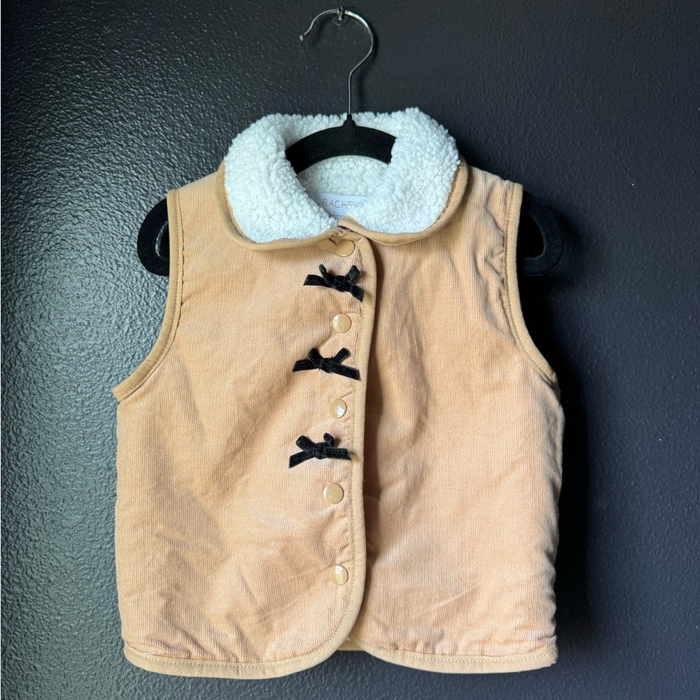 Rachel Zoe Kids Corduroy Vest with Sherpa Collar — Tan & White